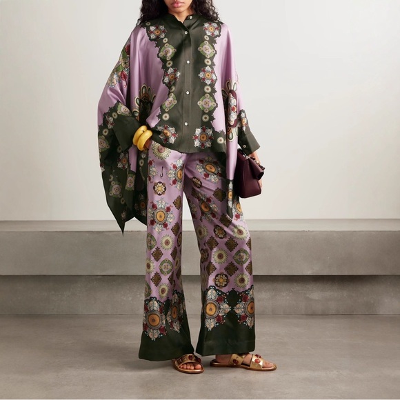 Zimmermann Pants - Zimmermann Lavender & Olive Printed Wide-Leg Two-piece set